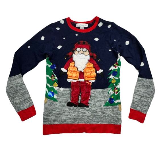 Jolly Sweaters Ugly Christmas Sweater Size Small Santa Orange Hunting Vest - Picture 1 of 7